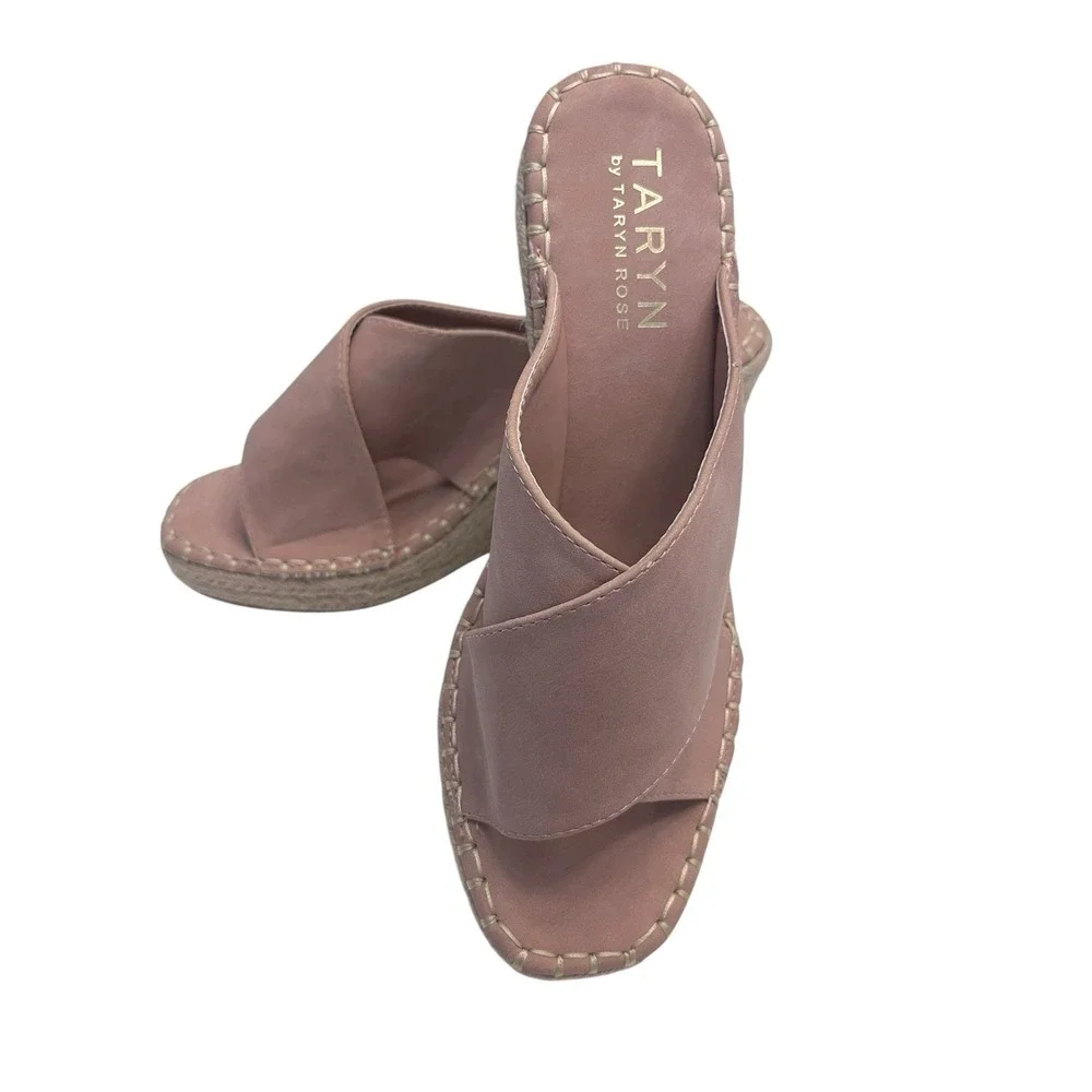 New TARYN By Taryn Rose Sz 9 Wedge Espadrille Pink Blush Vegan Suede Sandals